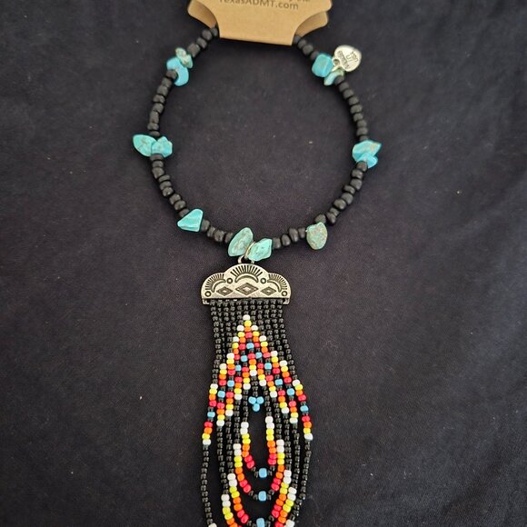 Southwestern Seed Bead Hat Band – Faux Turquoise & Black Beads - Picture 3 of 4